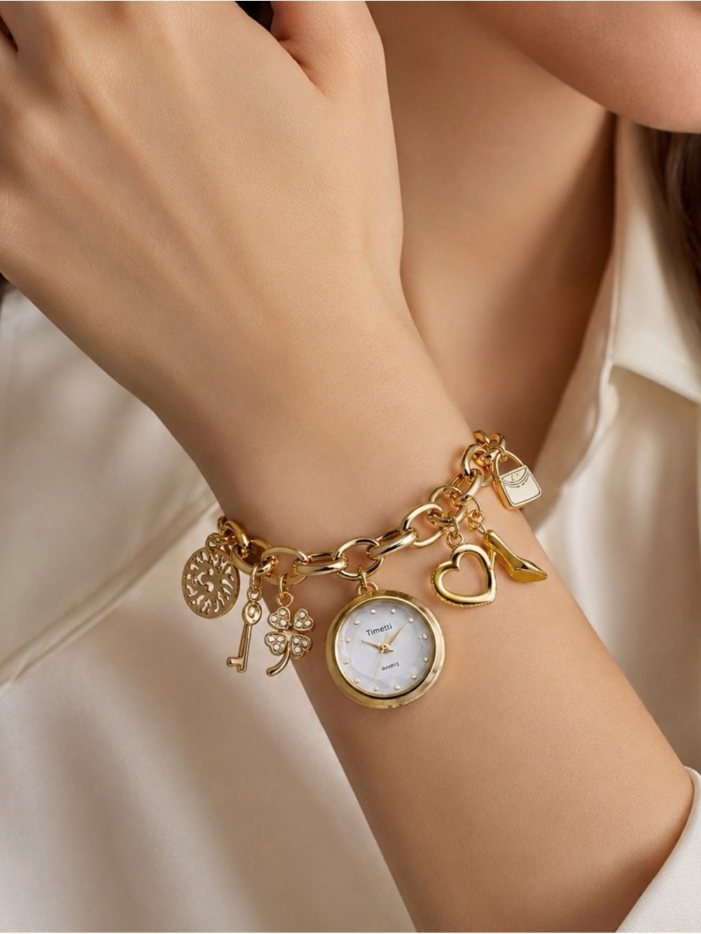 Gold Multiple Charm Bracelet Watch - Picture 3 of 6